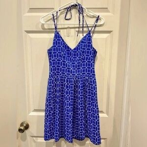 Amanda Uprichard P small petite Blue Geometric Halter Dress